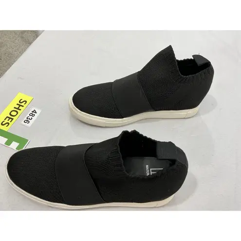 Womans Material Girl Pull On High Top Fashion Sneakers 9 Black Stretch Wedge