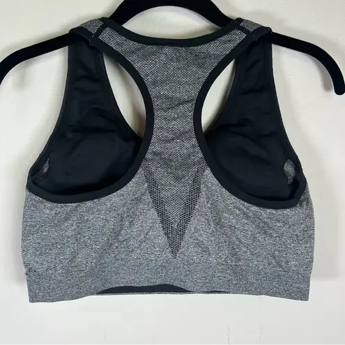 Reebok  Racerback Sports Bra Gray Black Padded Logo Athletic Size Large EUC