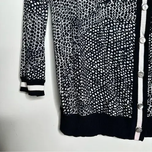 Max Mara Black/White Deep V-Neck Silky Cardigan Size Medium