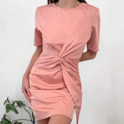 SHOWPO Blush pink cap sleeve front knot twist detail mini dress NWT US 6
