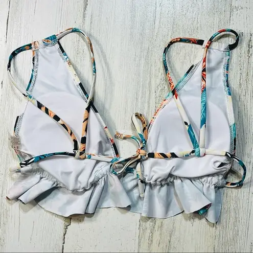 None Floral Ruffled Bikini Tie-Back High-Waisted