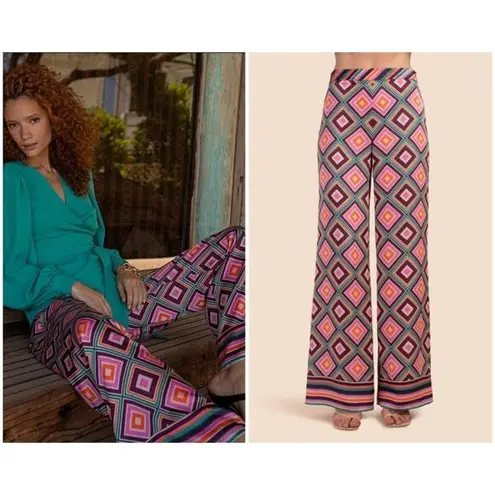 Trina Turk 💕💕 Bay Pant ~ Brookhaven Blocks Satin Georgette Medium NWOT