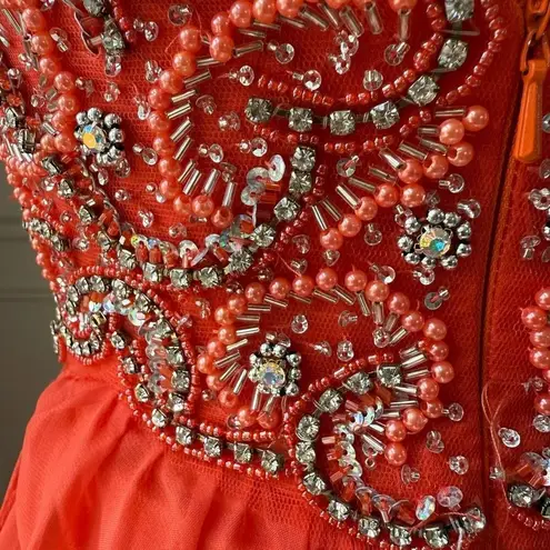 Sherri Hill  Sweetheart Strapless Beaded Coral Formal Gown Prom Pagent Dress 0972 thumbnail 5