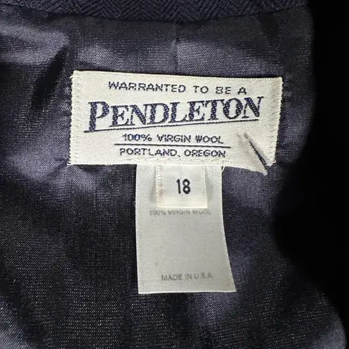 Pendleton Blazer Womens 18 Navy 100% Virgin Wool Herringbone Lined Made in USA
