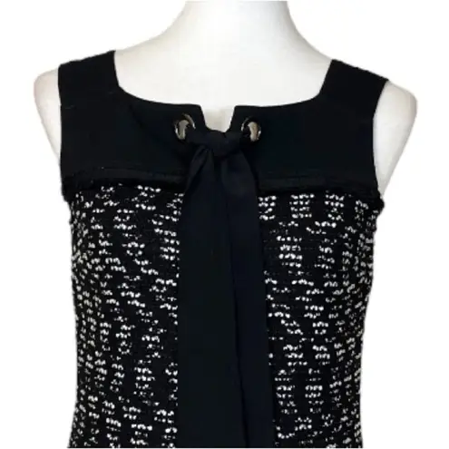 St. John Women’s Dress Shift Tweed Silk Ribbon Tie Sleeveless Black White Size 4