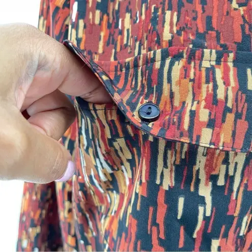 Studio Works Womenâs BrownâAbstract Print Button Front Long Sleeve Blouse Large