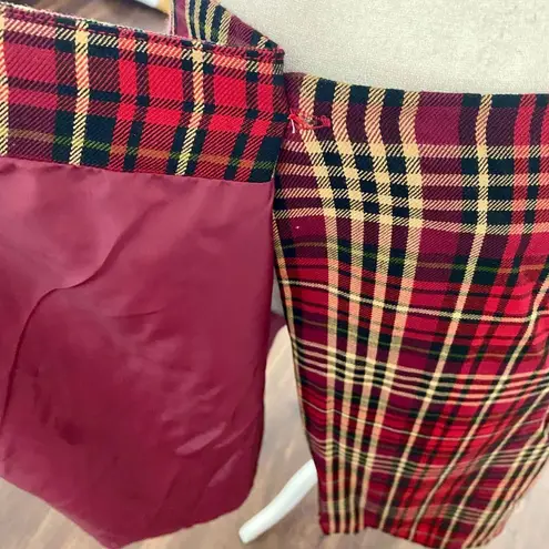 Kathy Ireland VTG Red Burgundy Gingham Plaid Scottish Kilt Wrap Midi Skirt 8 / M