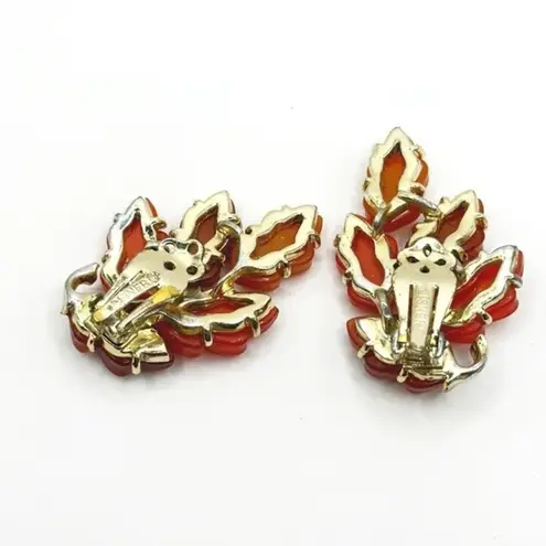 Vintage 1960 Signed Lisner Thermoset Lucite Fall Leaves Necklace Bracelet Set Orange