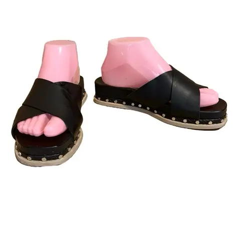 DOLCE VITA "GRACY" BLACK FAUX LEATHER SLIDE ON ESPADRILLE SANDALS (7.5)