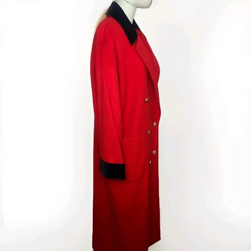 Dior Vtg Christian Red Wool Double Breasted Coat Gold Buttons Velvet Accents 80s