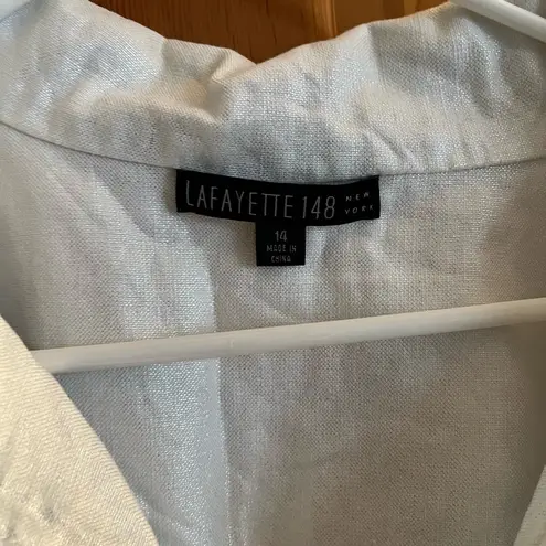 Lafayette 148  Womens Full Zip White Linen Roll tab Metallic Shimmer size 14