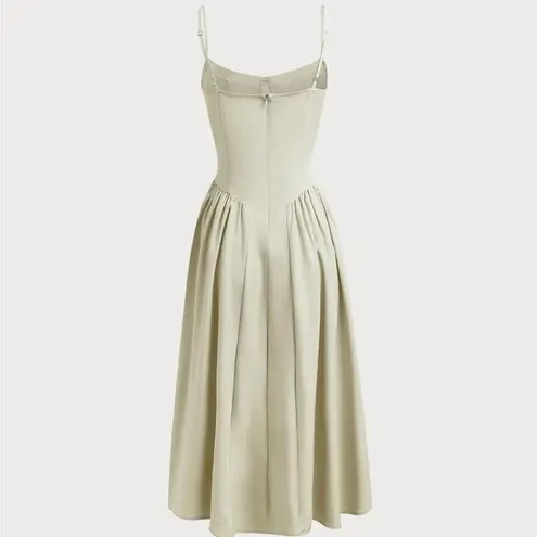 RIHOAS Green Square Neck Pocket Slip Midi Dress L Size L