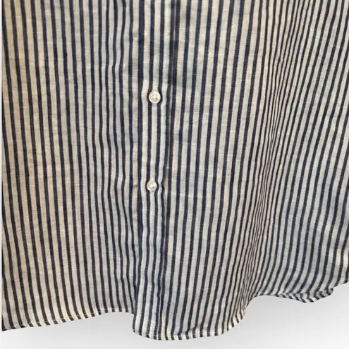 Frank & Eileen Mary Classic Linen Button Up Striped Dress Size Large Blue