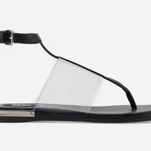 DKNY  Ava‎ Leather Ankle Strap Thong Sandals Women's Size 6 Black NWT Vinyl