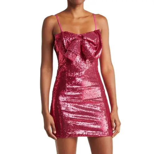 NWT Ronny Kobo Hot Pink Sequin Bow Mini dress Size XS