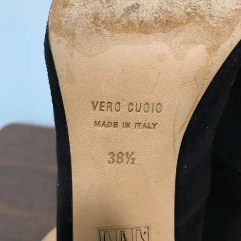 Vero Cuoio Cordani Women's Pump Block Heels Suede Black Round Toe EU 38.5 Size 8.5