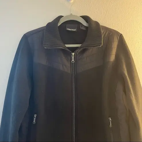 Marmot Jacket Women’s Black Tech Sweater Coat Sz L GUC Mixed Media Outdoor Ski