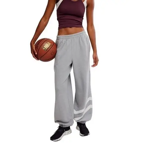 NEW FREE People FP Movement All Star Logo Pants Sweatpants LG Grey Heather White Gray