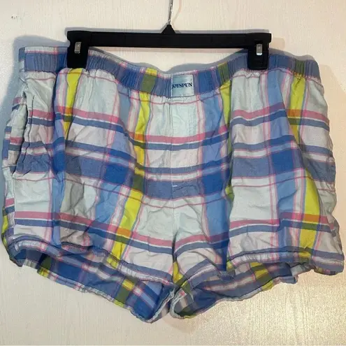 Joyspun Women's Woven Pajama Boxer Shorts, Size 2X Blue