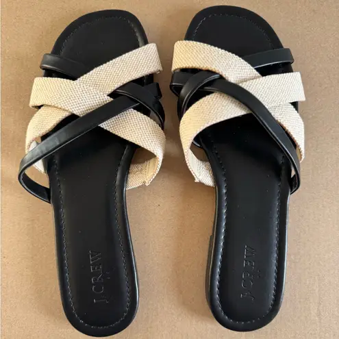 J.Crew  Factory Mixed crisscross slide sandals in Black Natural Mixed