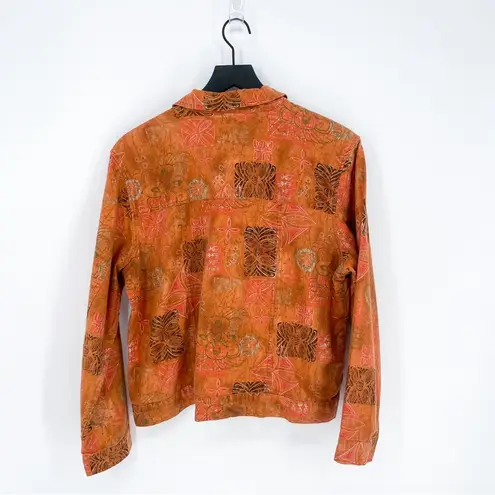 Christopher & Banks  Y2K Abstract Tribal Linen Blend Button Down Top Orange Large