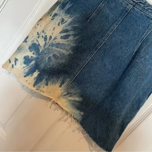 Vintage Y2K Denim Wrap Corset V Waist Mini Skirt Sz Small Abstract Tie Dye Blue