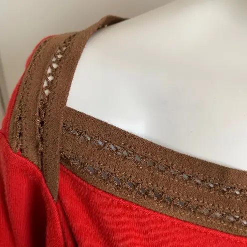 Ralph Lauren Lauren  2XL brown lace boat neck red 3/4 sleeve t-shirt