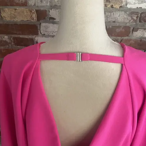 ZARA Draped Mini Dress Open Back Dolman Long Sleeve, Hot Pink Size M