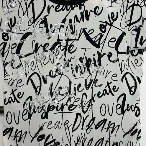 Joseph Ribkoff Short Sleeve Black White Sequin Graffiti Print Tee Size 4