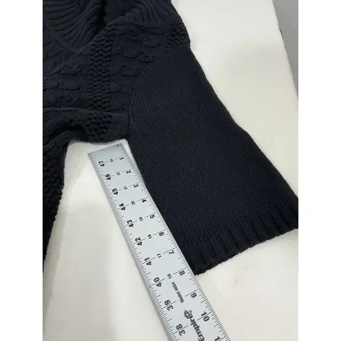 Elle Womans  Black Short Sleeve Cowl Neck Open Knit Semi Shear Large Sweater