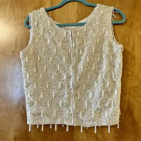 Kenzar Hong Kong Flapper Sleeveless Top Sequins Vintage Beaded Tassels Size 36