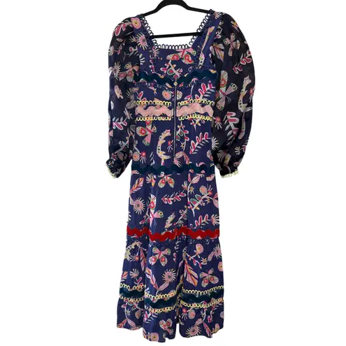 CeliaB Barbara Floral Crepe Dress – Navy – Size XS Blue