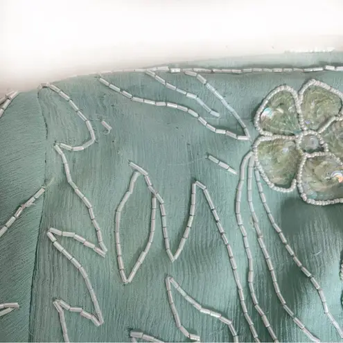 Scala Beaded Gown Formal Light Green 100% Silk Back Slit Size Medium