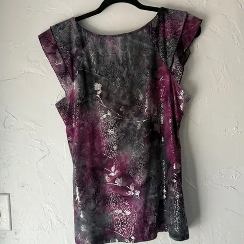 Dressbarn Y2k Purple Floral Silver Metallic Sleeveless Blouse Top M Fairy Grunge Size M