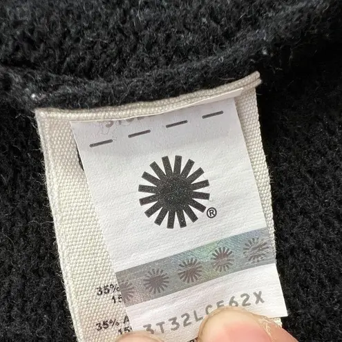 UGG Wool Blend Knit Cardigan Open Front Black XS Long Sleeves Pouch Pockets Boho