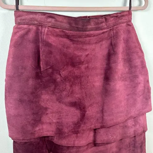 Bagatelle Vintage Womens Skirt Size 12 Tiered Suede Leather Burgundy Pencil