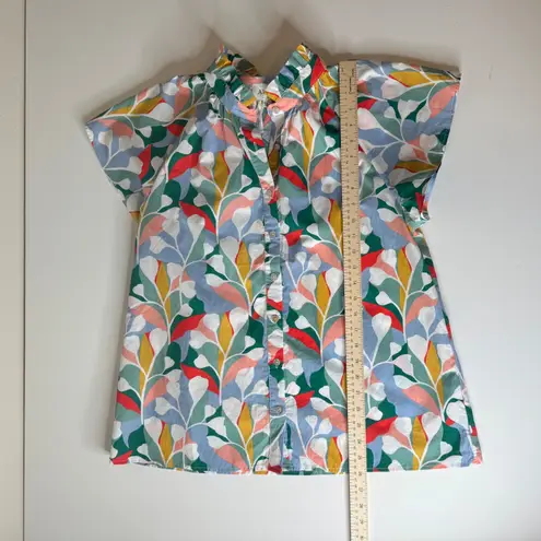 Aura Button Up Blouse Sz Small Colorful Leaf Print Short Sleeve Beachy Tropical