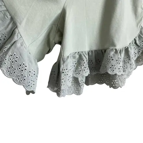 VERO MODA Women Shorts S Sage Dressy Eyelet Hem Festival Boho Cottagecore Girly