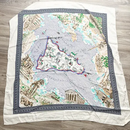 J.Crew  Cotton Blend Sicilia Scarf Map Print Italy Mediterranean Travel Square