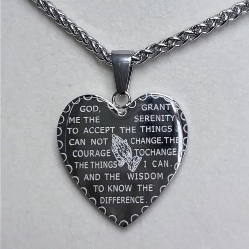 None Stainless Steel Lord’s Prayer/Serenity Prayer Heart Necklace New