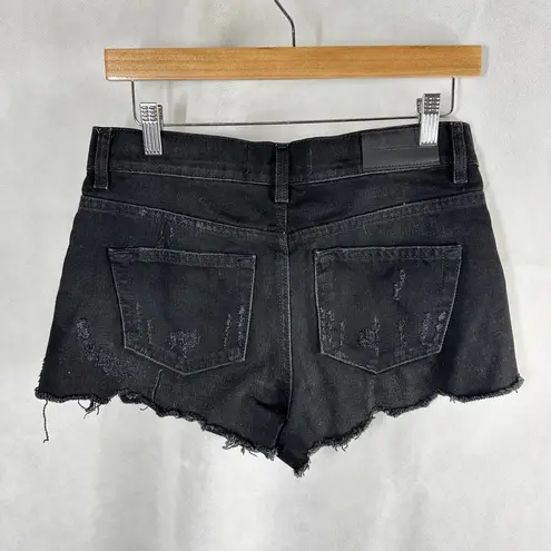 The Kooples Studded Denim Distressed Fray Cheeky Mini Shorts Black