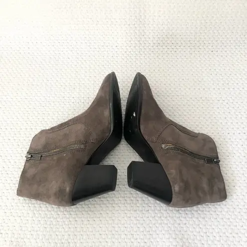 Frye  JENNIFER Brown Grey Suede Pointed Stacked Heel Dress Ankle Boots 6