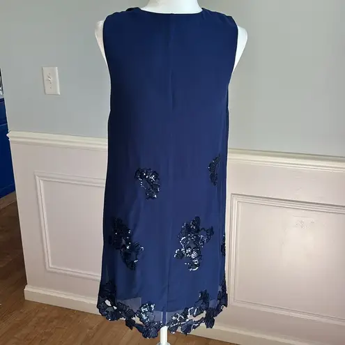 Marciano Midnight Blue Sequin Mini Shift Dress V Neck Formal Floral Size Small
