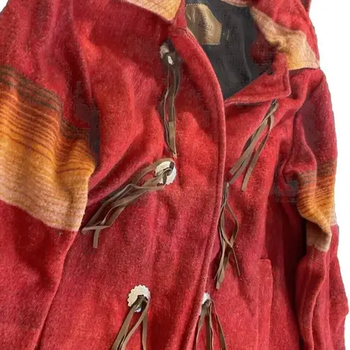 Woolrich VTG Coat Womens Large Red Southwest Aztec Woven Wool Blanket Jacket USA
