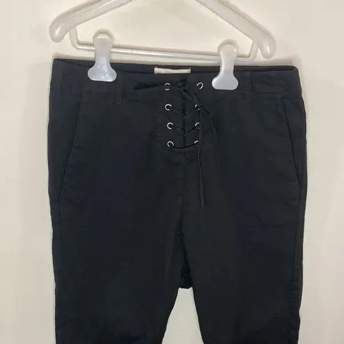 Nili Lotan Avery twill cropped slouchy lace up utility pants in jet black size 4