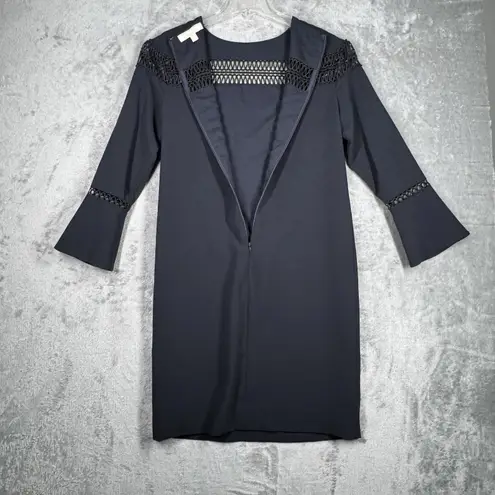 Etcetera Dress Women 0 Navy Blue Open Knit Trim Office Preppy Neutral Minimalist