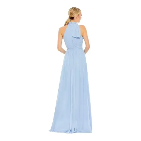 Mac Duggal Ieena Powder Blue Chiffon Mock Neckline Sleeveless Tiered Gown Size 6
