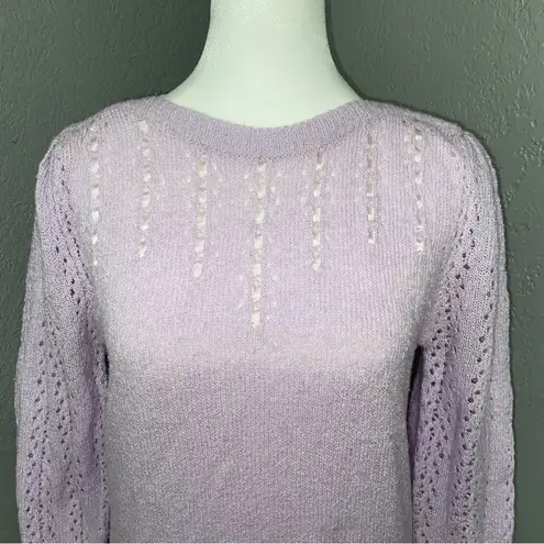 Vintage Sweater Girly Femme Coquette Twee Preppy 80s purple loose Ribbon Knit S