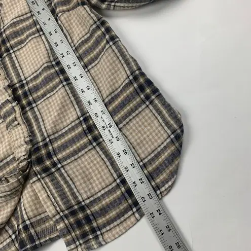 Heartloom Womens Blouse Beige Navy Blue Black Small Plaid Flannel Long Sleeve