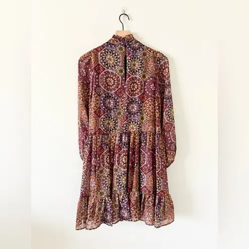 NWT Maison Tara Long Sleeve Mini Dress in Jewel Tone Medallion Pattern